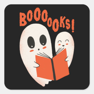 Sticker Carré Funny Bookworm Ghost Halloween Costume Booooks