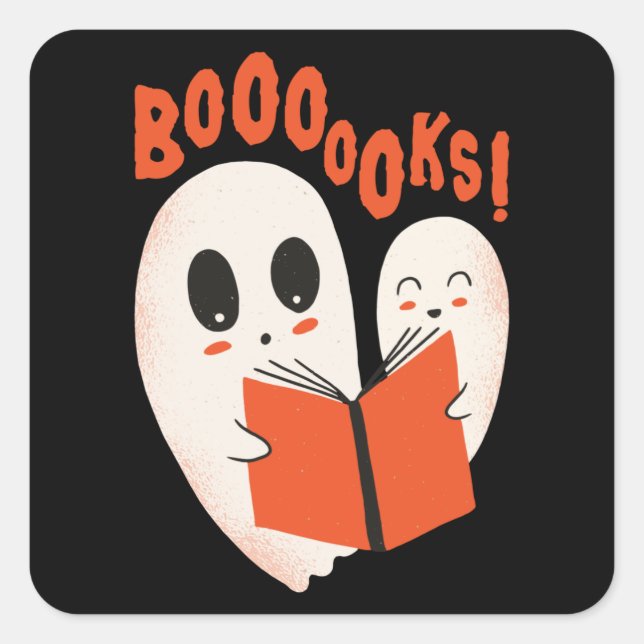 Sticker Carré Funny Bookworm Ghost Halloween Costume Booooks (Devant)