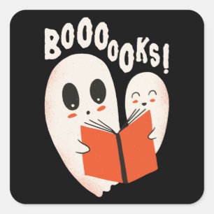 Sticker Carré Funny Bookworm Ghost Halloween Costume Booooks