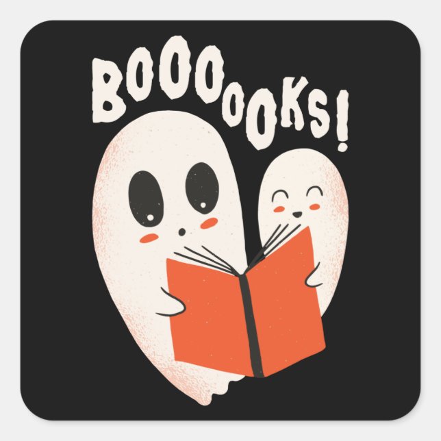 Sticker Carré Funny Bookworm Ghost Halloween Costume Booooks (Devant)