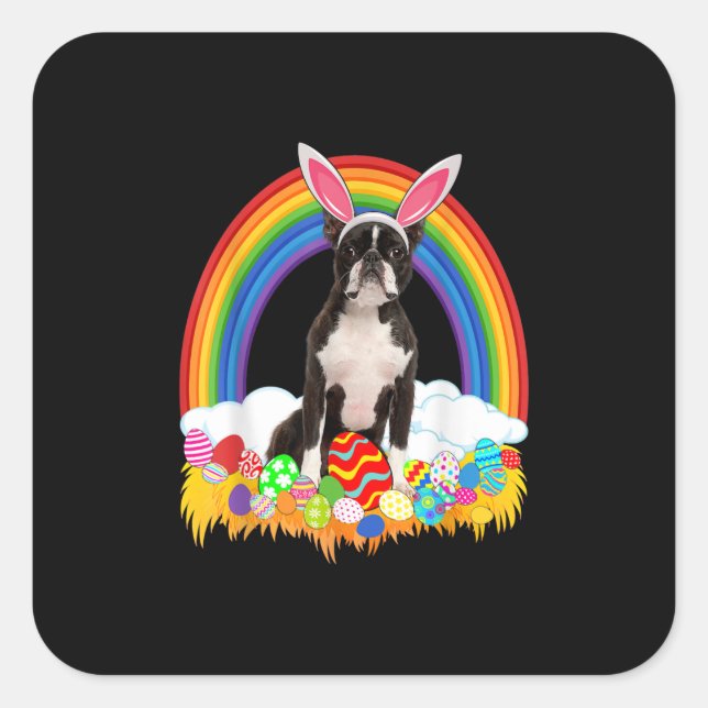 Sticker Carré Funny Boston Terrier Egg Chemise Amoureux des chie (Devant)