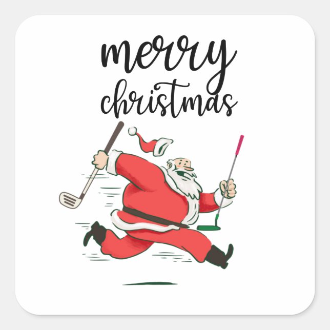 Sticker Carré Funny cadeau de golf du Père Noël pour Joyeux Noël (Devant)