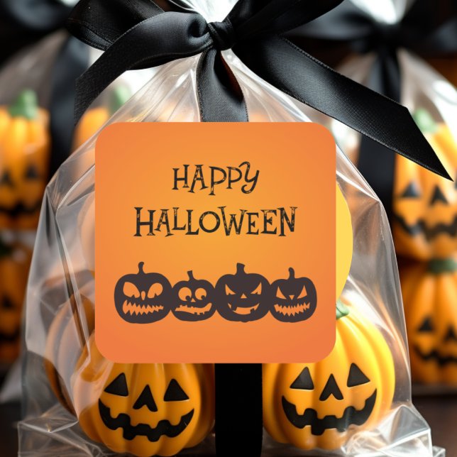 Sticker Carré Funny Carved Halloween Quatuor Citrouille (Créateur téléchargé)