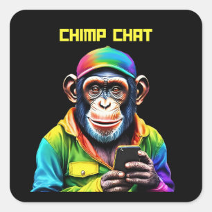 Sticker Carré Funny-Chimp Conversation-Chimpanzé avec téléphone-