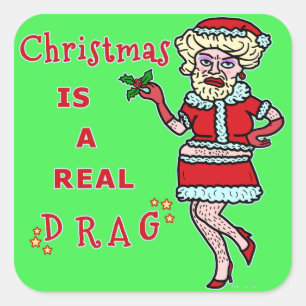 Sticker Carré Funny Christmas Bah Humbug Père Noël dans Drag