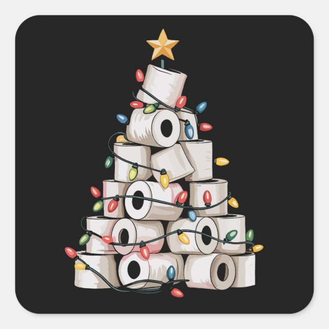 Sticker Carré Funny Christmas Bathroom Toilet Paper Tree Humor (Devant)
