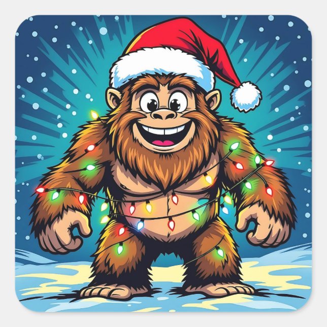 Sticker Carré Funny Christmas Bigfoot Sasquatch (Devant)