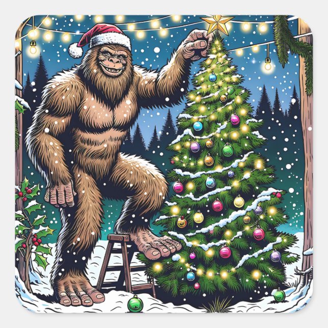 Sticker Carré Funny Christmas Bigfoot Sasquatch Personnalisé (Devant)