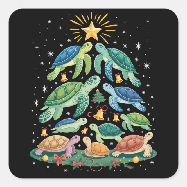 Sticker Carré Funny Christmas Turtle Gift Turtle Christmas Tree (Devant)