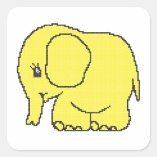 Sticker Carré Funny cross-stitch yellow elephant