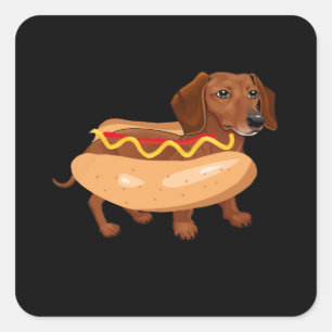 Sticker Carré Funny Dog Dachshund Hot Dog Restauration rapide