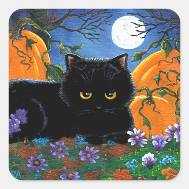 Sticker Carré Funny Fall Black Cat Créationarts (Devant)