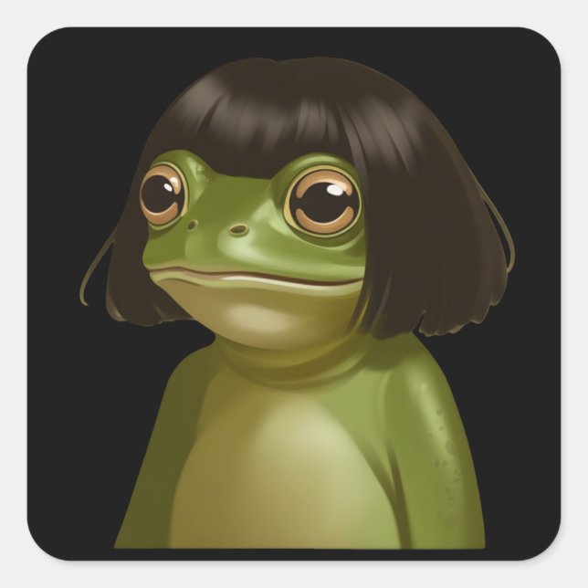 Sticker Carré Funny Frog Bob Haircut Meme Frogs Animal Lovers (Devant)