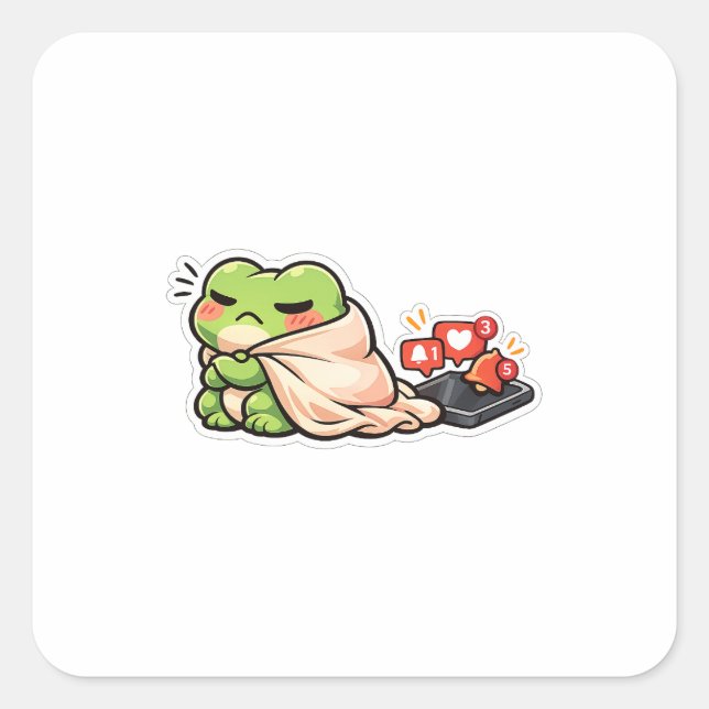 Sticker Carré Funny Frog Ignoring Phone Introvert Antisocial (Devant)