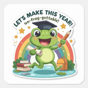 Sticker Carré Funny Frog 'Non-frog gettable' Année scolaire Die-