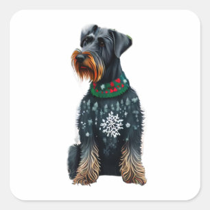 Sticker Carré Funny Giant Schnauzer en Sweat de Noël
