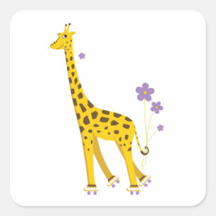 Sticker Carré Funny Giraffe Roller Patinage