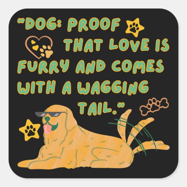 Sticker Carré Funny Golden Retriever Dog, Amoureux des chiens, (Devant)