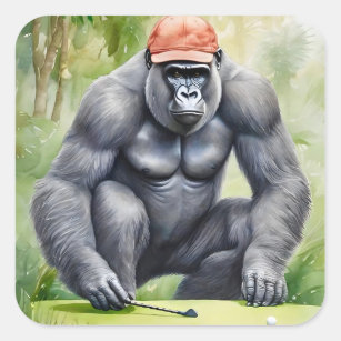 Sticker Carré Funny Gorilla dans le Casquette de baseball rouge 