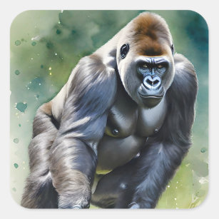 Sticker Carré Funny Gorilla Jouer Golf