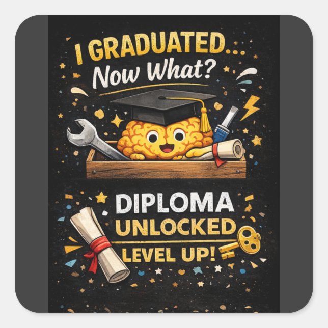 Sticker Carré Funny Graduation Shirt – I Graduated Now What (Devant)
