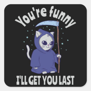 Sticker Carré Funny Grim Reaper Cat Halloween Costume