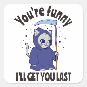 Sticker Carré Funny Grim Reaper Cat Halloween Costume