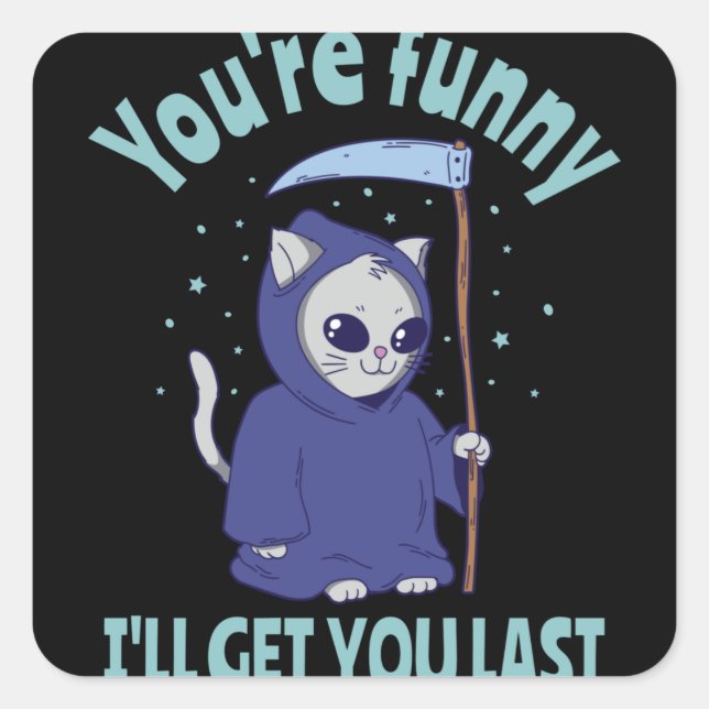 Sticker Carré Funny Grim Reaper Cat Halloween Costume (Devant)
