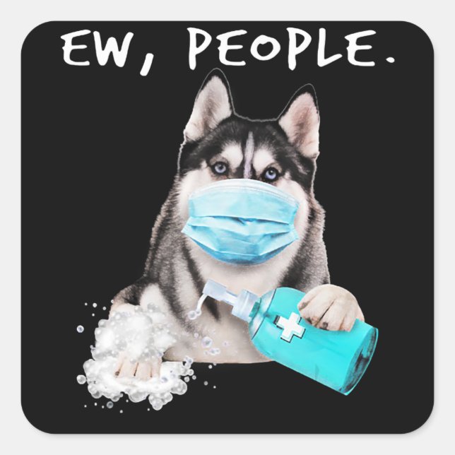 Sticker Carré Funny husky chev dog wearing a face mask (Devant)