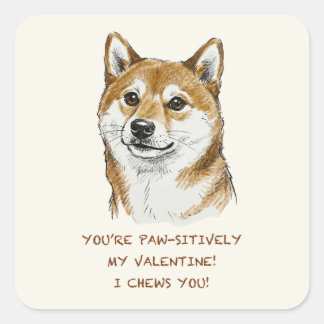 Sticker Carré Funny "I Chews You" Shiba Inu Valentine's Day Art