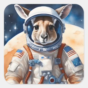 Sticker Carré Funny Kangaroo en costume d'astronaute dans l'espa