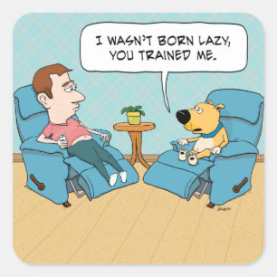 Sticker Carré Funny Lazy Chien en fauteuil