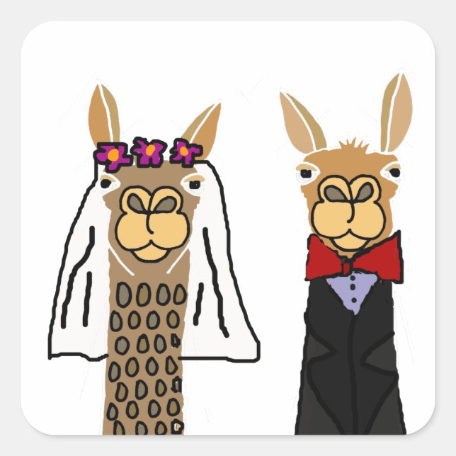 Sticker Carré Funny Llama Mariée et Mariage de chambre (Devant)