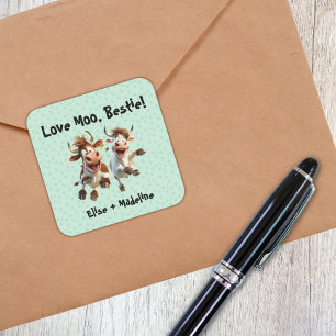 Sticker Carré Funny "Love Moo Bestie" Personnalisé Meilleurs Ami