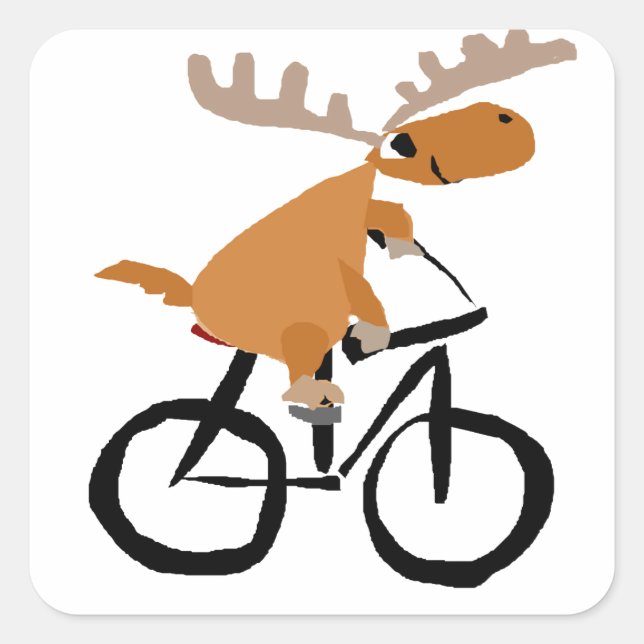 Sticker Carré Funny Moose équitation Vélo art original (Devant)