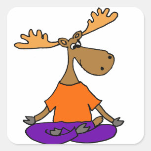 Sticker Carré Funny Moose Yoga Art
