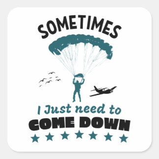 Sticker Carré Funny Parachutiste Descendre Skydive