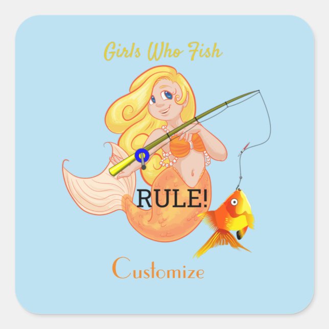Sticker Carré Funny Pêche Fille Sirène Thunder_Cove (Devant)