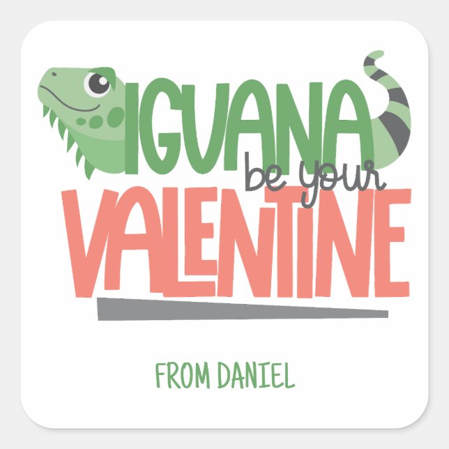 Sticker Carré Funny Personnalisé Iguana Valentine (Devant)