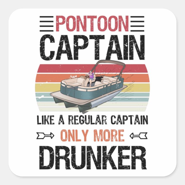 Sticker Carré Funny Pontoon Capitaine Pontooning Cadeau (Devant)