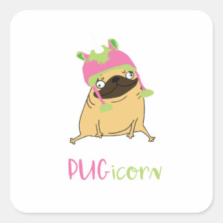 Sticker Carré Funny Pugicorn Unicorn Carlin