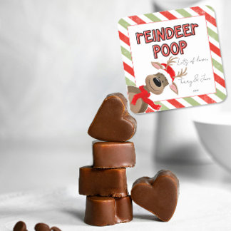 Sticker Carré Funny Reindeer Poop Noël Favoriser Sac de vacances