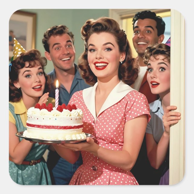 Sticker Carré Funny Retro Pop Art Birthday Party Surprise (Devant)