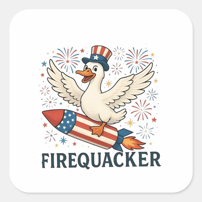 Sticker Carré Funny Rubber Duck USA Patriotic Firequacker 4e (Devant)