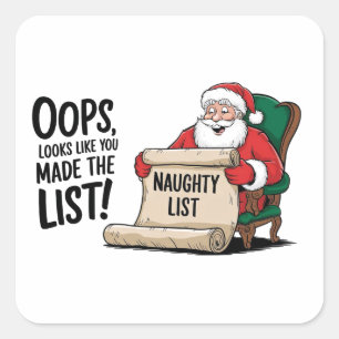 Sticker Carré Funny Santa Claus Naughty List Design de Noël
