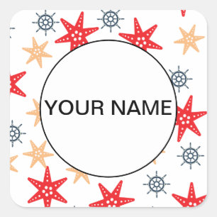 Sticker Carré Funny Seastars Et Steerwheel Motif