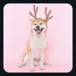 Sticker Carré funny shiba inu wearing christmas deer costume<br><div class="desc">shiba inu christmas dog,  fun reindeer doggy paw,  sweet fluffy puppy little , </div>