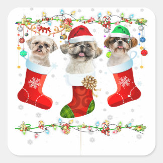 Sticker Carré Funny Shih Tzu Dog Christmas Lights | Puppy Gifts
