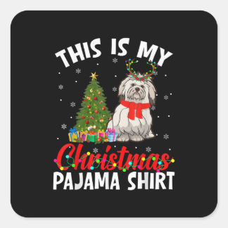Sticker Carré Funny Shih Tzu Xmas Pajama Don Dog Papa Chien Mama