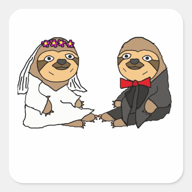 Sticker Carré Funny Sloth Mariée et Mariage de chambre (Devant)